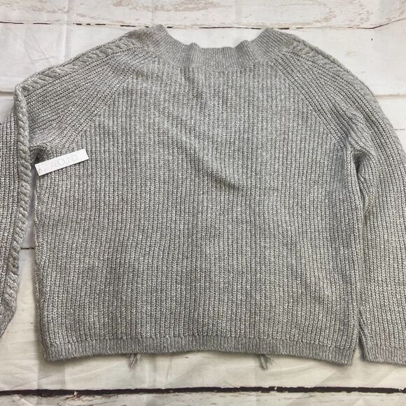Abound Gray V Neck Fringe Cable tight Knit long sleeve Sweater womens XXL NWT - Picture 6 of 6